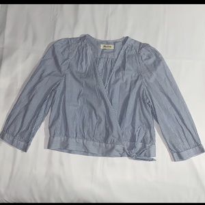 Madewell Striped Blue & White Tie Hem Blouse